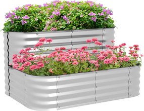 Outsunny Emelt Kertágy Fém, 2-Szintes Ültetőedény, Növényi Doboz, Zöldségágy Csavarokkal, Fűszerkert Kerthez, Erkélyhez, Ezüst, 118 x 45 x 30 cm | Aos