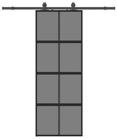 Fekete edzett üveg tolóajtó fémszerelék szettel 76x205 cm