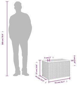 2 db bézs polyrattan és tömör fa kerti kisasztal 55x34x37 cm