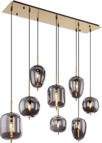 Globo 15345-8MM Függeszték réz matt fém váz, füstszínű 8 különböző méretű, és formájú üvegbúrával. HxSZxM940x340x1200, fényforrás nélkül szállítva 8xE14 40W 230V