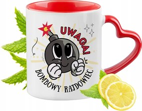 Piros bögre szív alakú füllel raliversenyzőknek ajándékba