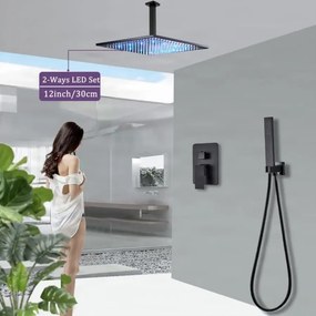 Zuhanyrendszer EYN PT50089 falba süllyesztett kivitelben, LED-világítással, több színváltozatban — Fekete — 20 cm