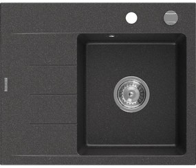 Mexen Ben gránit mosogató 1 medencés csepegtetővel, jobb oldali 600 x 500 mm, fekete pettyes, króm szifon - 6523605000-76