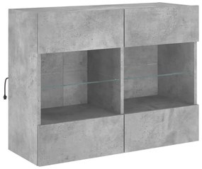 betonszürke falra szerelhető TV-szekrény LED-del 78,5x30x60,5cm