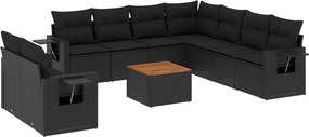 vidaXL 10 részes fekete polyrattan kerti ülőgarnitúra párnákkal