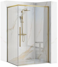 Rea Solar, tolĂłajtĂłs zuhanykabin 100 (ajtĂł) x 80 (fal) x 195 cm, 6mm ĂĄtlĂĄtszĂł ĂŒveg, arany matt profil, REA-K9509