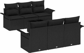 vidaXL Kerti Kanapé Szett párnával tárolóval 7 pcs Fekete polirattan