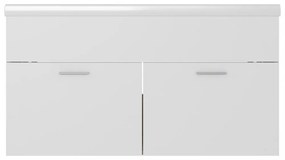 fehér, tölgyszínű szerelt fa mosdószekrény beépített kagylóval