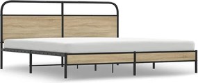 vidaXL füstös tölgy színű fém ágykeret matrac nélkül 193 x 203 cm