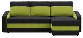 Hewlet sarokkanapé, 2 ágyneműtartóval, szövet anyag, univerzális oldal, bonell töltet, fekete - zöld