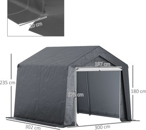 Outsunny Kert Shed, Tároló Sátor, 3 x 3 m, Vízálló és UV-ellenálló, Horganyzott Acél Váz és Nagy Ajtó, Kerékpár Garázs Menedék a Szabadtérhez, Sötétsz