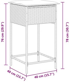 2 db világosszürke polyrattan kerti bárszék párnával