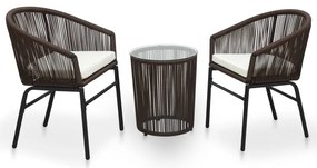 vidaXL 3 darabos barna PE rattan bisztrószett párnával
