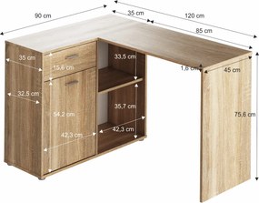 Sarok PC asztal, tölgy sonoma, KALIMERO