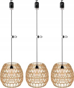 3 Lampion Led Rattan Elemes Lámpa 4×AA Távirányító, Boho Dekoráció