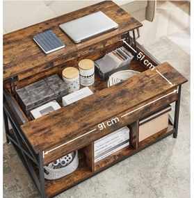 NYRO emelhető tetejű dohányzóasztal barna/fekete