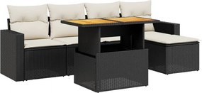 vidaXL 6 részes fekete polyrattan kerti ülőgarnitúra párnákkal