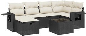 vidaXL 7 részes fekete polyrattan kerti ülőgarnitúra párnával