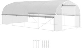 Outsunny Üvegház 6 x 3 x 2 m Polietilén Üvegház 8 Ablakkal és Ajtóval, Feltekerhető Oldalfalak, UV-álló Filmmal Borított Paradicsomház Horganyzott Acé
