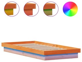 viaszbarna tömör fenyőfa LED.-es ágykeret 90 x 200 cm