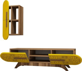 Defne TV-állvány, dió-sárga, 145 cm