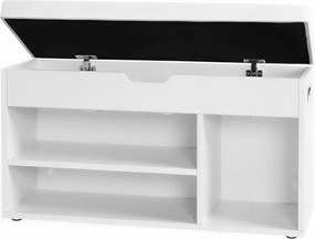 Tárolós Pad Párnával, Cipőpad Párnázott Üléssel, 30 x 80 x 44 cm, fehér