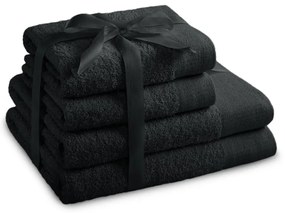 Fekete frottír pamut törölköző és fürdőlepedő készlet 4 db-os Amari – Restilo