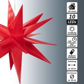 Karácsonyi csillag időzítővel 10 LED - 35 cm piros