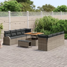 11 darabos kert kanapé szett párnákkal Szürke Poli Rattan Akác, 2 fős kert kanapé párnákkal Szürke Poli Rattan, 3 darabos kert étkező szett párnákkal Szürke Poli Rattan Akác