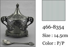 Stílusos Ezüst Cukortartó Ón Bevonatú Fém