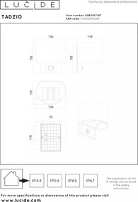 Lucide 69811/07/97-LED TADZIO mozgásérzékelős kültéri lámpa LED/7W/230V IP65