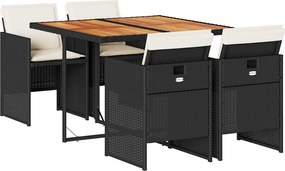 vidaXL 5 részes fekete polyrattan kerti étkezőgarnitúra párnákkal