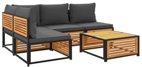 vidaXL 5 részes tömör akácfa kerti kanapészett párnákkal