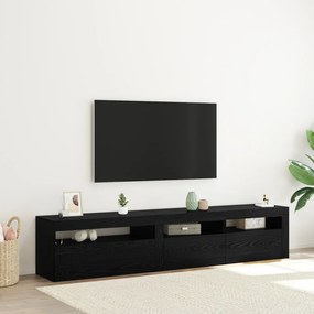 2 db TV szekrény LED világítással fekete tölgyből, megmunkált fából