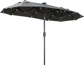 Outsunny Dupla Napernyő, 295 x 219 cm, LED-es Napernyő, ovális, szélálló kertiparasoló, stabil, piaci napernyő állítható dőlésszöggel teraszhoz, meden
