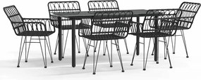 vidaXL 7 részes fekete polyrattan kerti étkezőgarnitúra