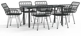 vidaXL 7 részes fekete polyrattan kerti étkezőgarnitúra