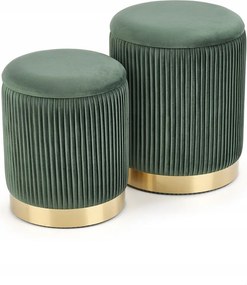 Két zöld puffból álló szett arany kiegészítőkkel Monty Halmar glamour