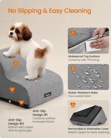 2 lépcsős kutyalépcső ágyhoz, vízálló, csúszásmentes, mosható huzattal – szürke