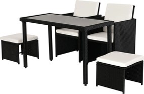 Outsunny Polyrattan Étkező Szett Kerti Bútor Készlet 11 db Párnával Fekete | Aosom