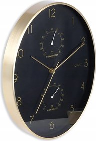 Falióra Hőmérő Higrométer Falra Akasztható Fekete Arany Ovális