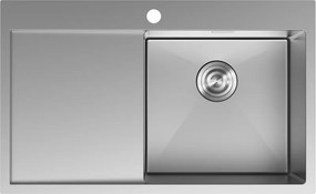 Mexen Exar rozsdamentes acél mosogató 1 medencével, csepegtetővel, jobb oldali, 780 x 480 mm, inox - 6434781010P-01