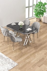 Zae étkezőgarnitúra, fekete márvány-króm, 168 cm – TR240CHR3078