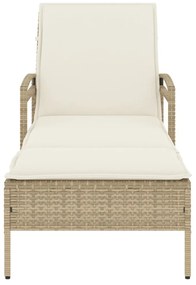bézs polyrattan napozóágy párnával 63x200x81 cm