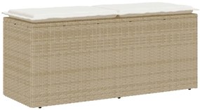 Bézs polyrattan kerti pad párnával 110x40x44 cm