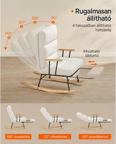 SONGMICS HOME Prémium Hintaszék, 4 Fokozatban Állítható Háttámlával és Kaucsukfa Lábakkal, Krémfehér