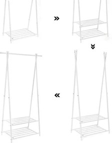 Kabáttartó, kabátállvány, ruhafogas 2 szintes polccal, cipőtárolóval, fehér