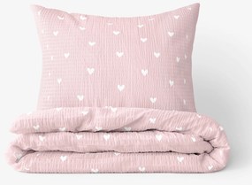 Goldea krepp ágyneműhuzat - szívecskék, púderrózsaszín alapon 140 x 220 és 70 x 90 cm