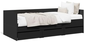 fekete kanapéágy fiókkal matrac nélkül 75x190 cm