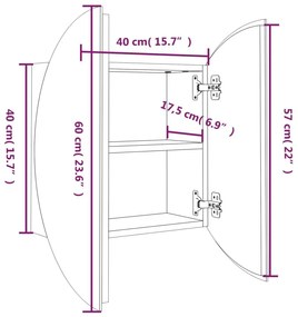 tölgy fürdőszobai szekrény kerek tükörrel/LED-del 40x40x17,5 cm